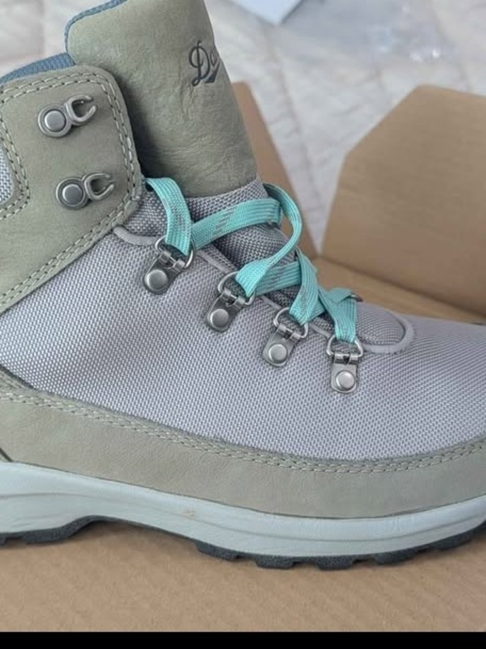 Danner Women's Light Gray Hiking Boot with Aqua Laces